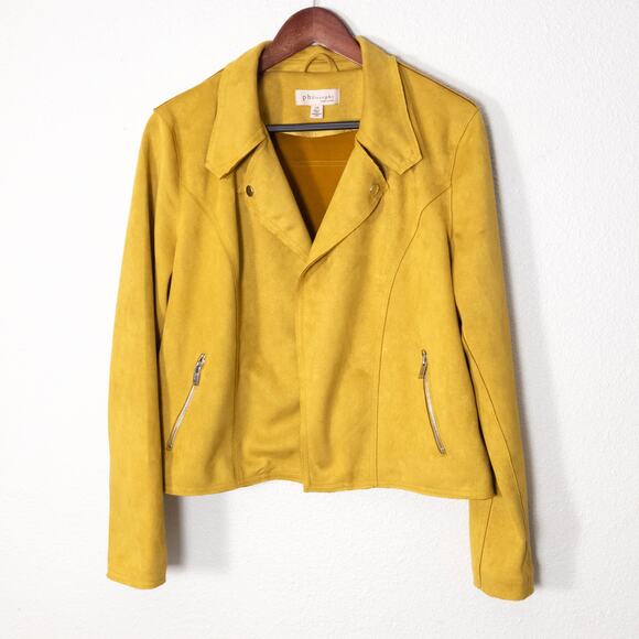 Philosophy Jackets & Blazers - Philosophy Women’s Jacket Modern Classic Statement Faux Suede Mustard Moto Large